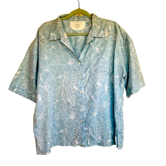 Acacia Swimwear Cotton Button up Demi shirt in Moorea Blue Floral - Picture 9 of 10